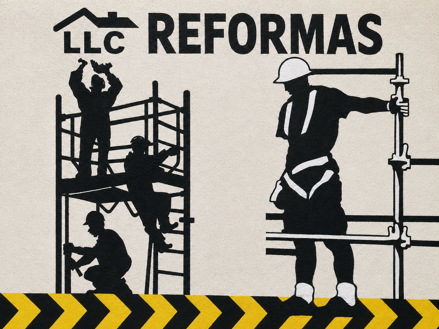 Equipe da LLC Reformas trabalhando em andaimes com equipamentos de segurança